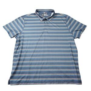SAXX Mens XXL Polo Shirt UPF DropTemp Cooling Blue Striped Short Sleeve Golf Top